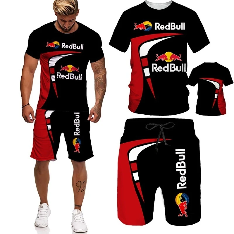 

Summer New F1 Racing Formula 3D Printed Men's T-shirts Shorts 2pcs Set Red Very Bull Motion Top Clothing Suit Conjunto Masculino