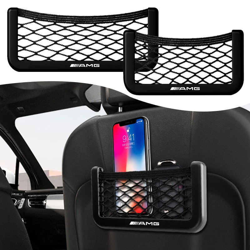 

1pcs Car Black Net Bag Phone Holder Storage Pocket Organizer for Mercedes Benzs AMG W463 W176 W211 W204 W210 W203 CLA GLA GLK