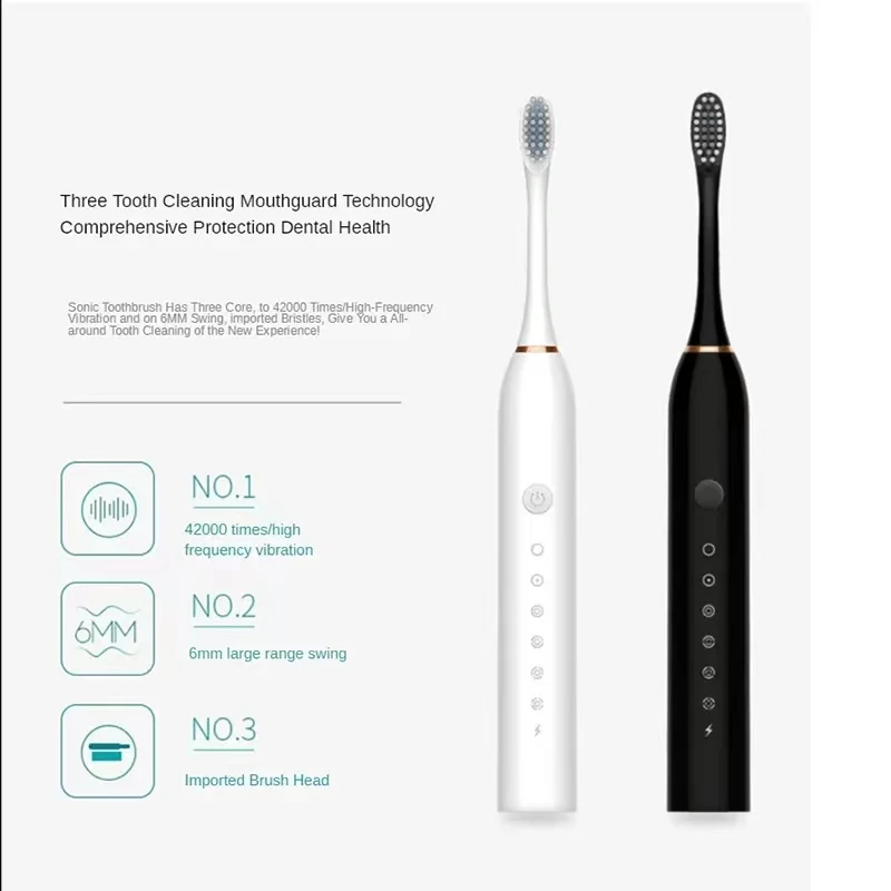 

Adult Sonic Electric Toothbrush Smart Timing Tooth Brush Teeth Whitening Fast USB Rechargeable Toothbrush Replacement Head Clean