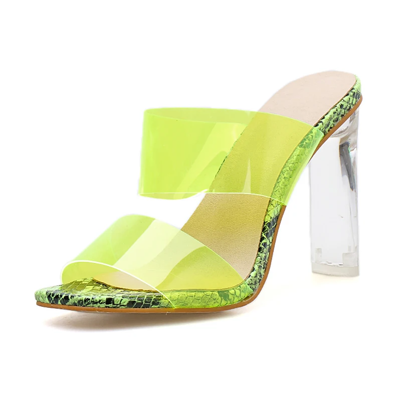 Summer New Transparent PVC Woman Shoes Fashion Open Toe Sexy Women Slippers Crystal Perspex Heels Slides Beach Sandale Female