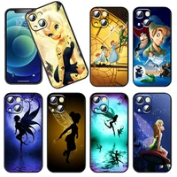 phone case for apple iphone 14 13 12 11 2020 x 7 8 6 mini plus pro max disney cartoon peter pan tinker bell black silicone cover