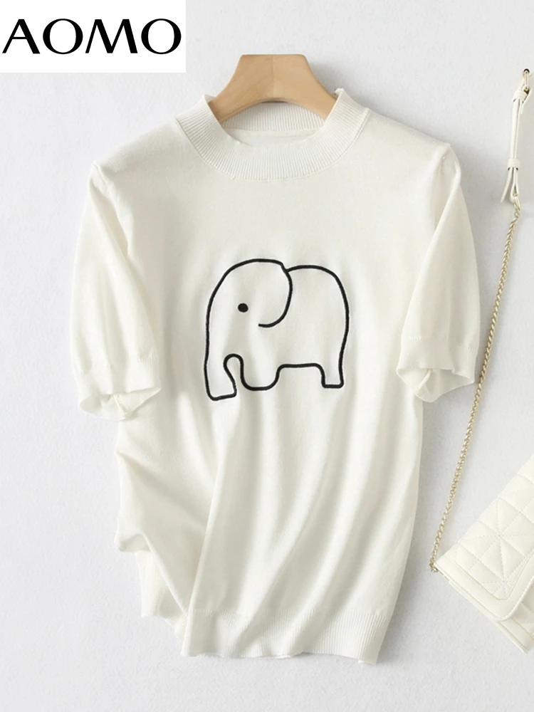 

Женский трикотажный свитер с вышивкой в виде животных, с коротким рукавом