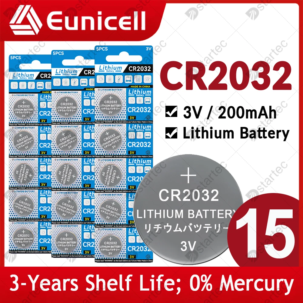 15PCS DStartec CR2032 3V Lithium Battery For Watch Toy Calculator Car Remote Clock CR 2032 DL2032 BR2032 5004LC Button Coin Cell