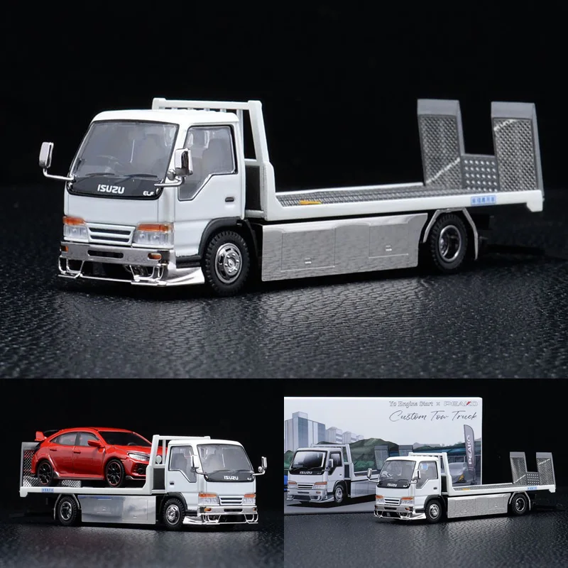 

YES Trailer 1:64 ISUZU Flatbed Trailer ELF Custom Tow Truck Alloy Car Model Collection Ornament Gift