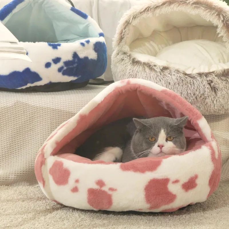 

Long Plush Pet Cat Bed Round Cat Cushion Cat House 2 In 1 Warm Cat Basket Cat Sleep Bag Cat Nest Kennel For Small Dog Cat