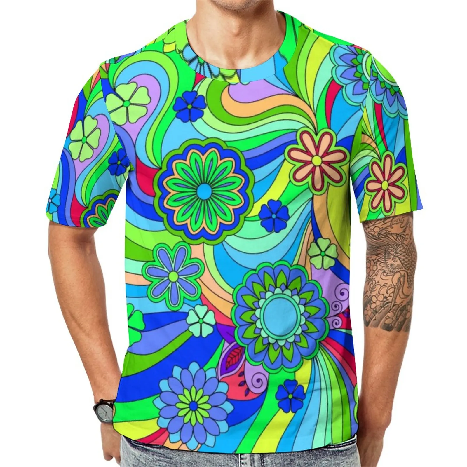 

Hippy Trippy Flower Power T-Shirt Retro Daisy Print Men Trending T-Shirts Beach Custom Tees Short Sleeve Aesthetic Oversize Tops