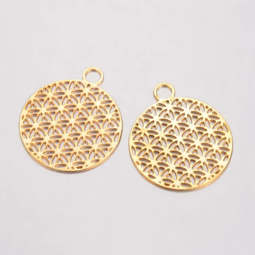 

5PC Brass Pendants Filigree Pendants Flat Round Golden Silver Platinum Color
