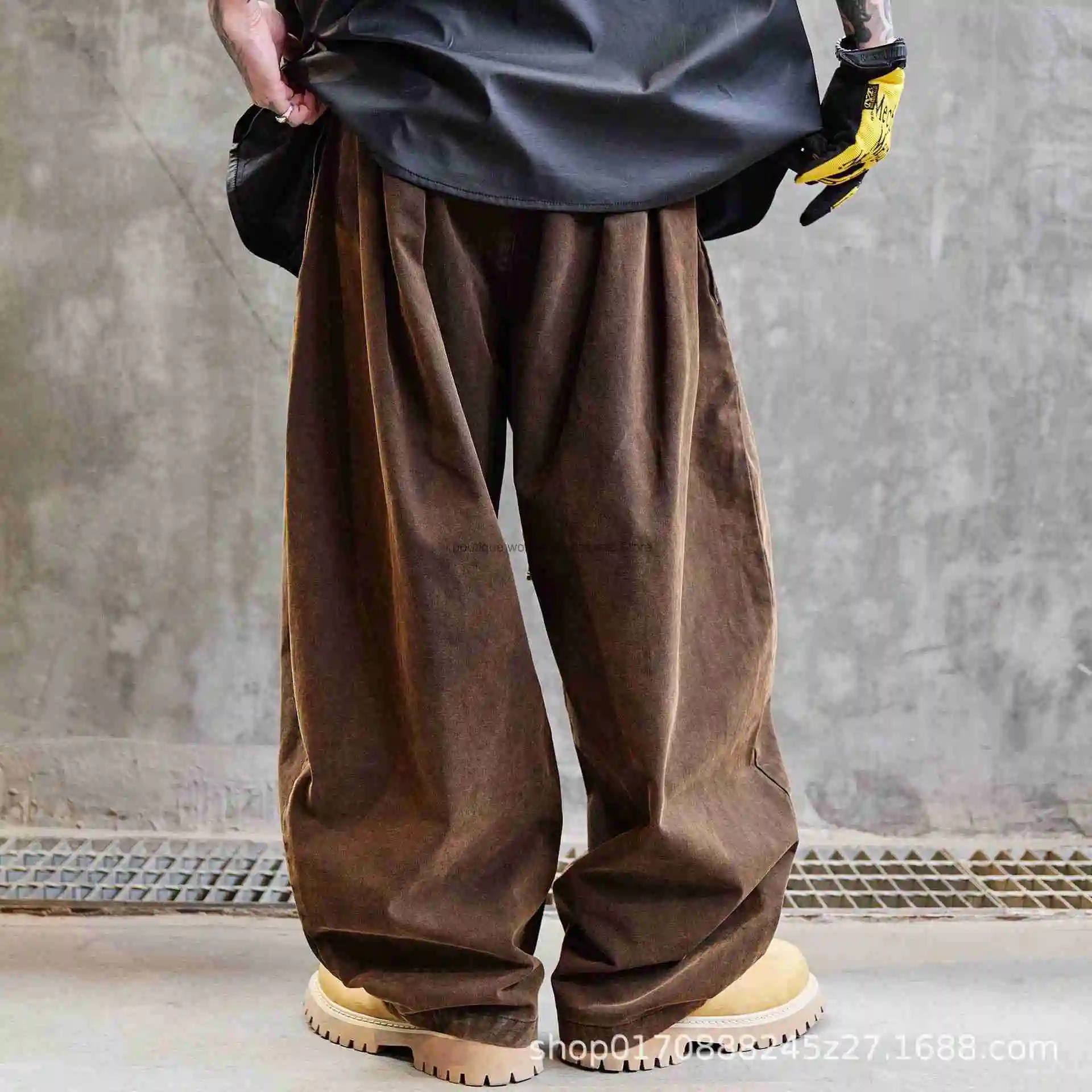 Коричневые джинсовые брюки с потертостями джинсы мужская уличная одежда модные