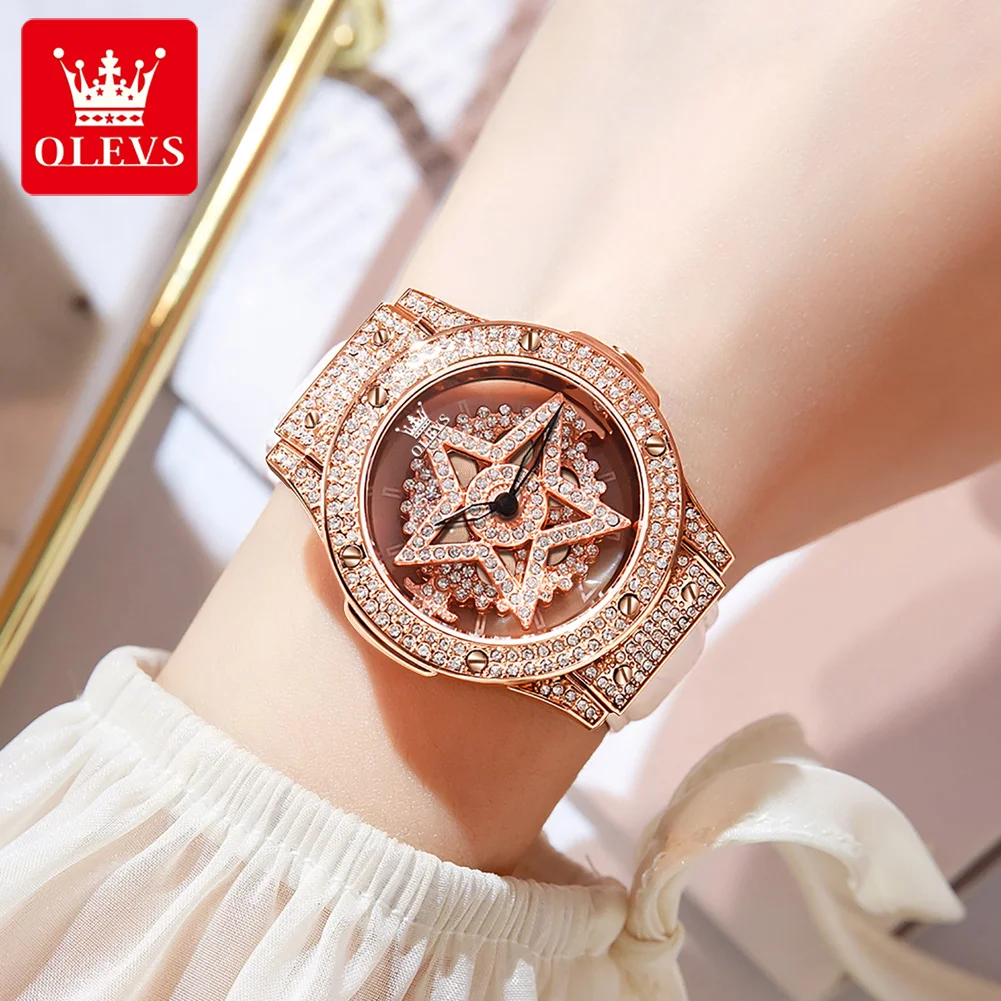 OLEVS 9938 Genuine Leather Strap Waterproof Women Wristwatch Full-diamond Luxury Fashion Quartz Watches for Women enlarge