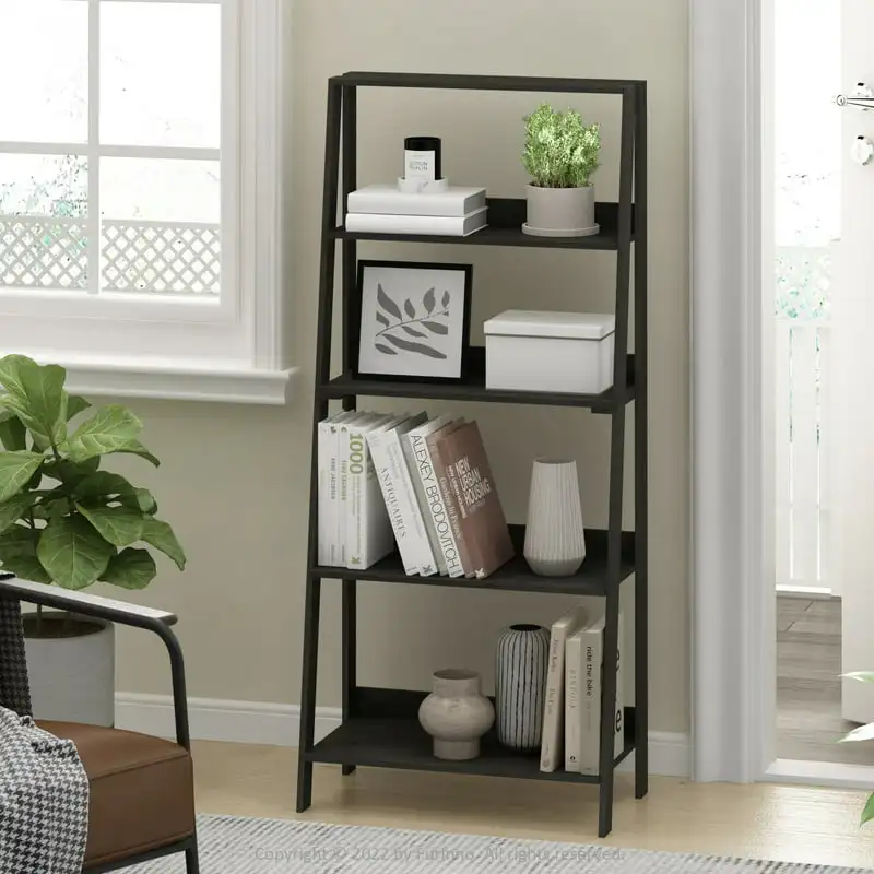 

5-Tier Ladder Bookcase Display Shelf, Espresso Modern Shelves Shelving Bookcase Stable