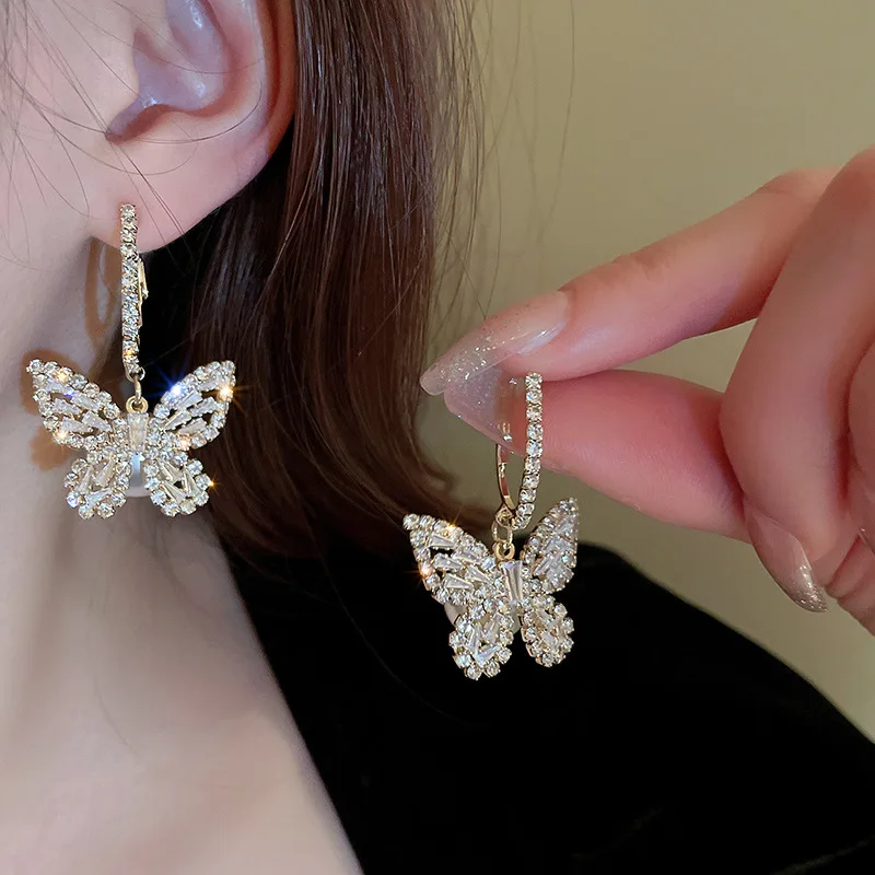 

Pearl Inlaid Zircon Butterfly Earrings Wholesale Women