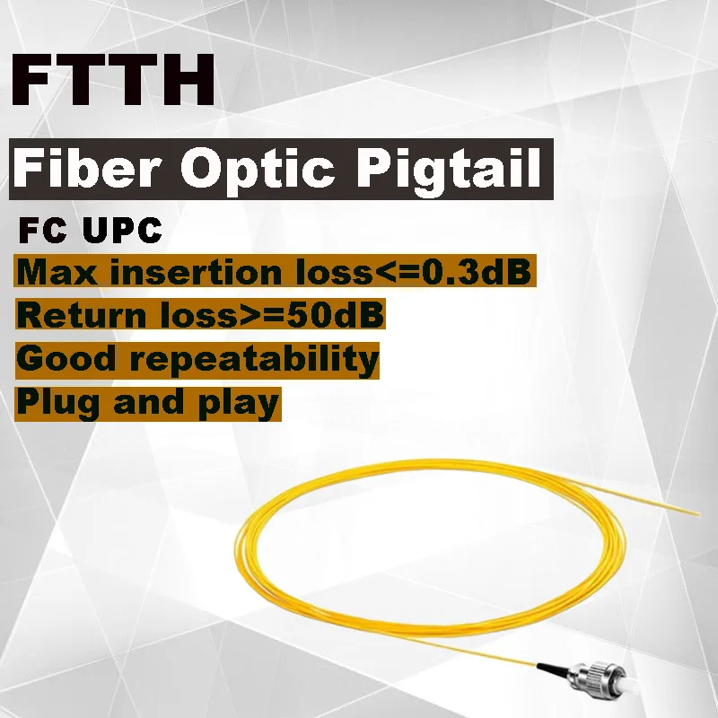 

FASO 50PCS 1/1.5/2m FC/UPC Fiber Optic Pigtail Single Mode SX Core G652D 0.9mm Pigtail Yellow LSZH Jacket