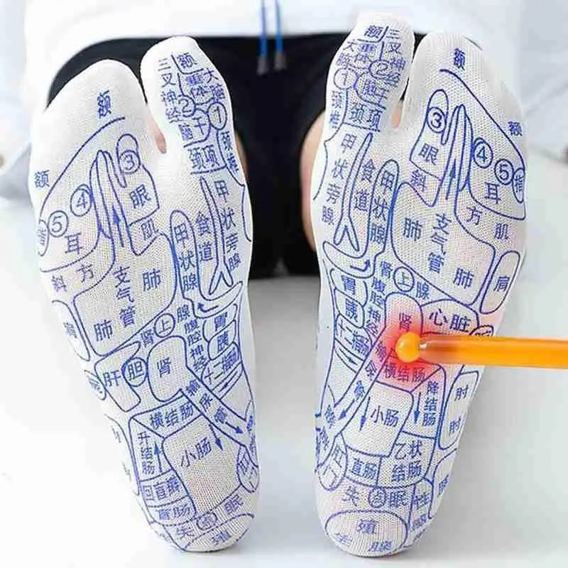 

1 Pair Full English Illustration Acupressure Socks Tired Point Pen Massage Physiotherapy Sock Set Reflexology Feet Relieve T1D4
