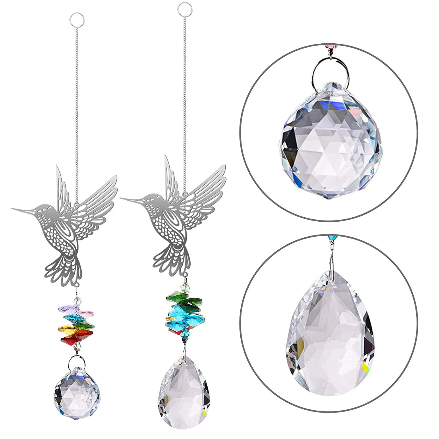 Suncatcher Hummingbird Hanging Crystal Sun Catcher Decor Pendant Garden Prism Ball Decoration Ceiling Fan Pull Chain