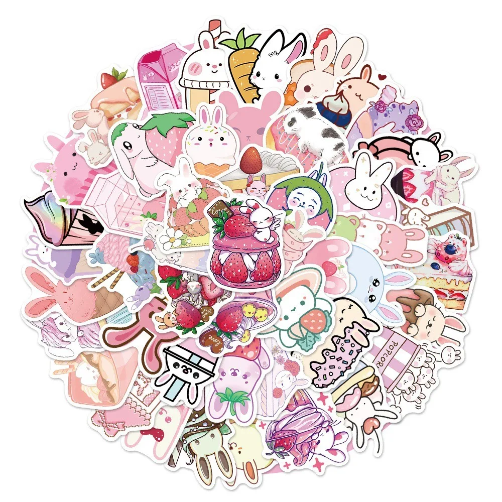 

10/30/50PCS Cartoon Kawaii Animal Food Pink Stickers Laptop Suitcases Scrapbooking Notebook Girls Stationery Decorative Stickers