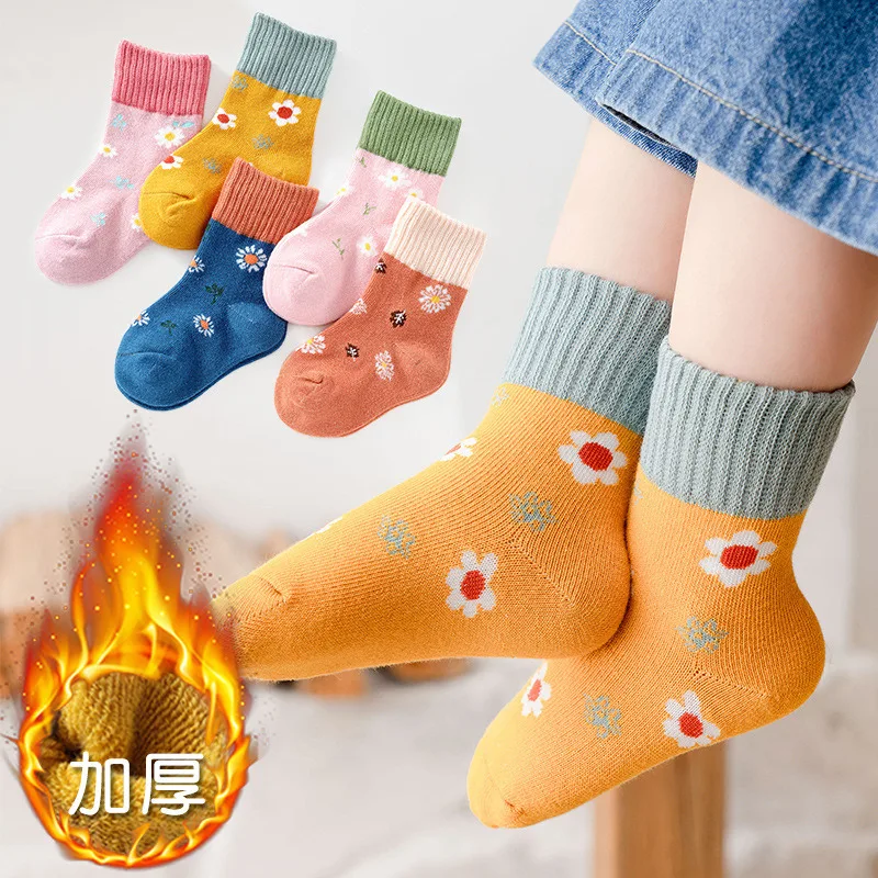 

5 Pairs/Lot Children's Socks Autumn and Winter Thick Fluffy Terry Socks Cartoon Boys Girls Keep Warm Socks For 1-12 Years