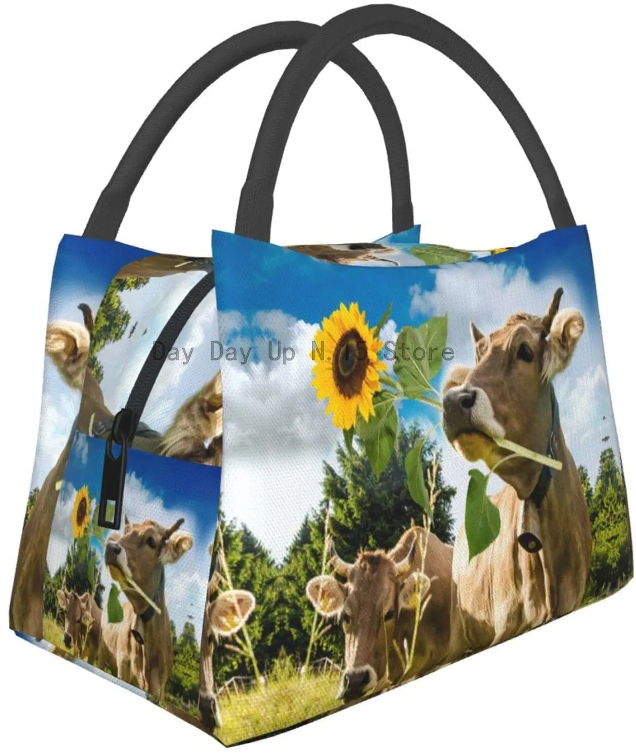 

3d Animal Brown Cow Portable Insulation BagContainers Insulation Bag Cooler Bag Lunch Box For Office Work School Picnic Beach