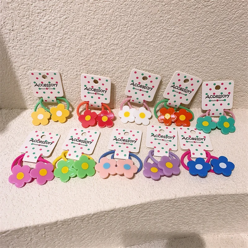 

1 Pair New Korean Sweet Girl Simple Cute Colorful Acrylic Flower Rubber Band Hair Rope Fashion Children's Hair Accessories