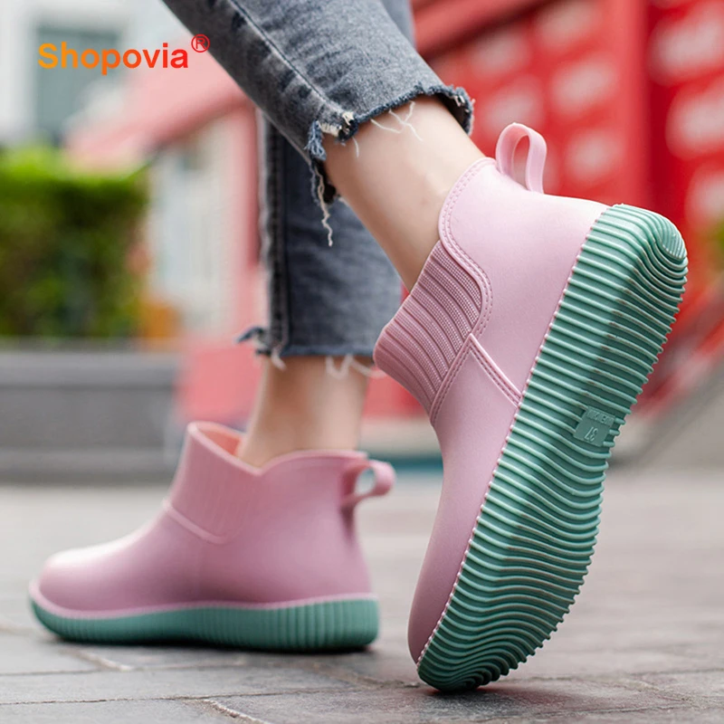 

Fashion Rain Boots Women's Galoshes Ladies Shoes Walking Non-slip Waterproof Ankle Rainboots Female Home Garden Work Short Boots