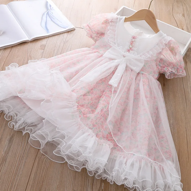 

Розовые милые платья принцессы для девочек 2022 милое платье для маленьких девочек с коротким рукавом Корейская элегантная вечерняя детская ...