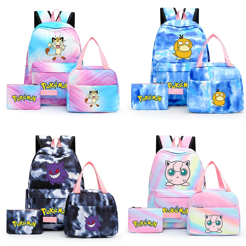 

Цветной рюкзак с покемоном Пикачу, 3 шт., с сумкой для обеда для женщин, студенческий рюкзак для подростков, повседневные школьные сумки, наборы
