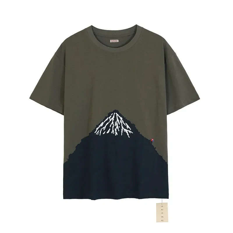 

Kapital Men's T-shirt Hot 2024 Summer Wax Dyed Wash Fuji Mountain Print Embroidery Casual Short Sleeve Tee Top Unisex