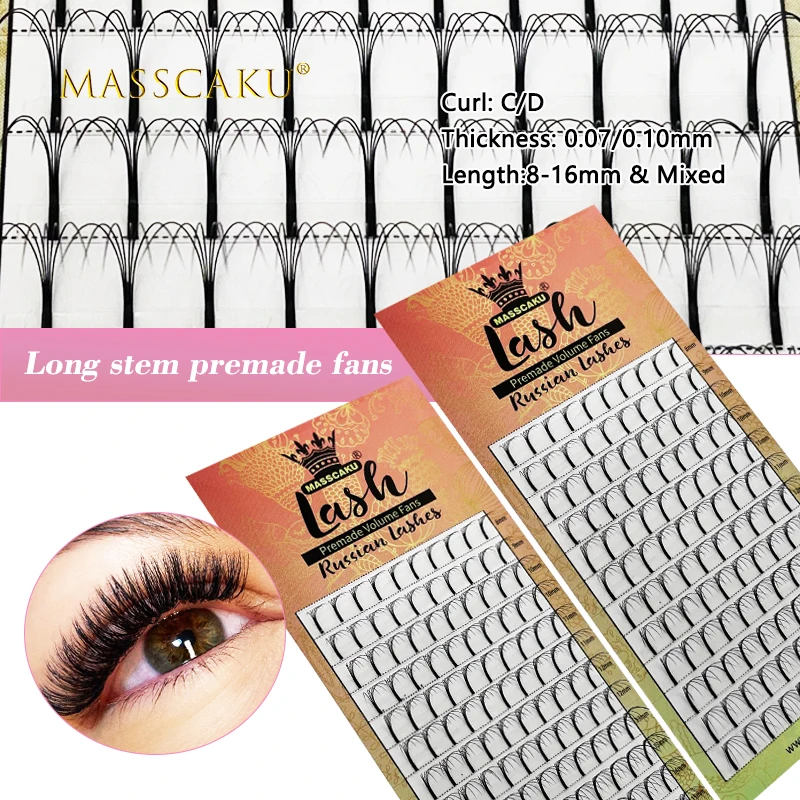 

MASSCAKU 3D 4D 5D 6D long stem false lashes premade russian volume fans korea silk individual eyelash extensions makeup cilios