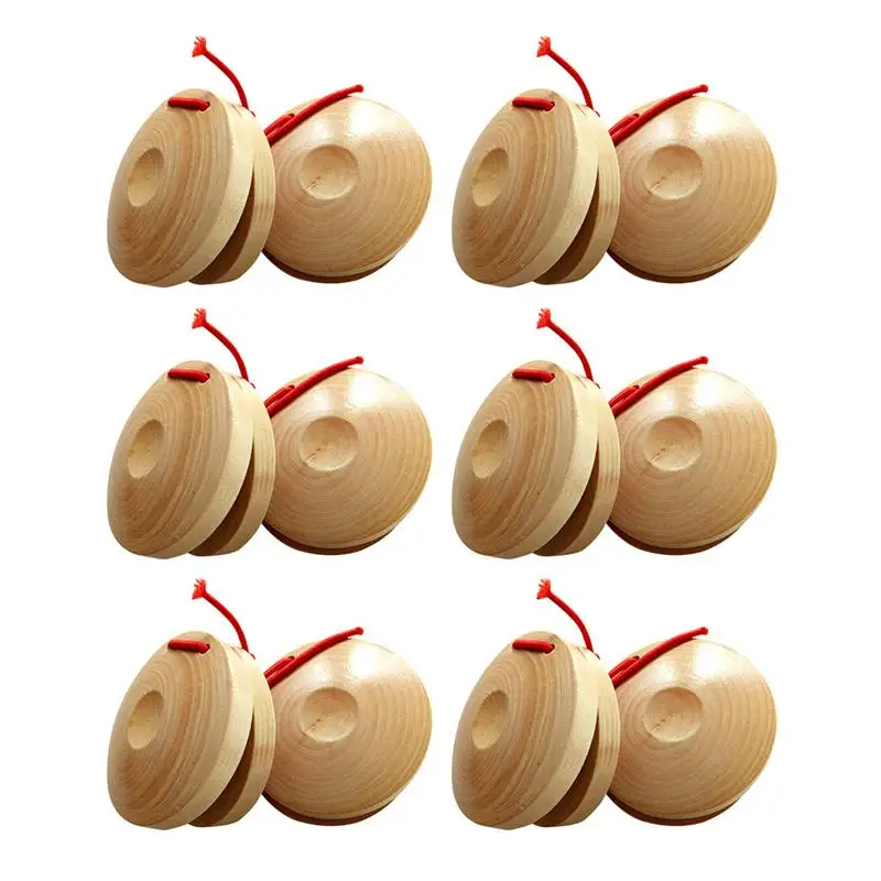 

12pcs Percussion Instrument Wooden Spanish Castanet Hand Finger Castanets Orff Percussion Instrument Wooden Color Castanet