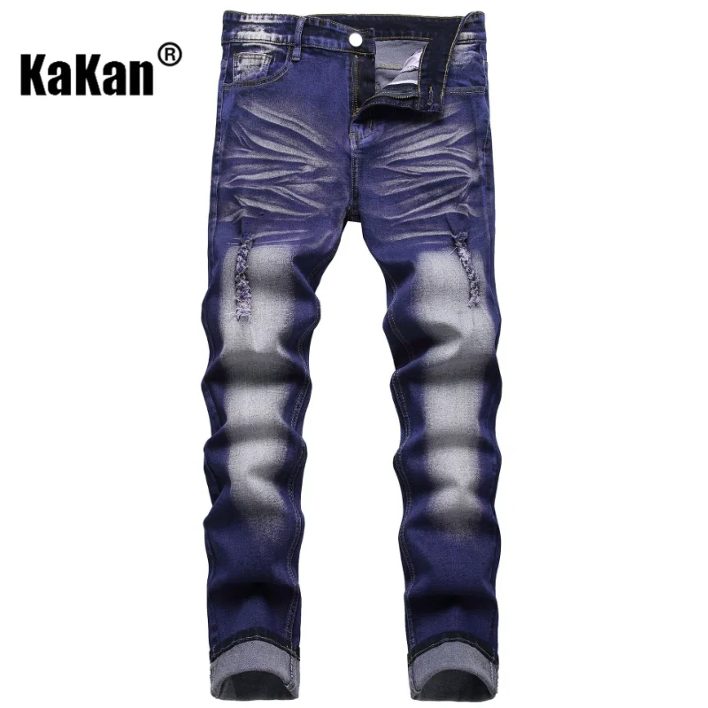 Kakan - Frayed Casual Slim Stretch Men's Jeans, New Men's Korean Fashion Jeans K09-3143