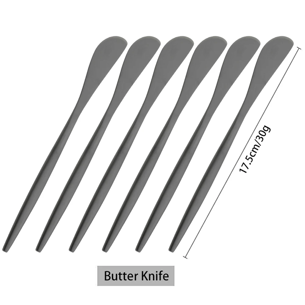6Pcs Black Butter Knife Dinnerware Set Stainless Steel Cheese Dessert Jam Knives Cutlery Cream Toast Bread Knife Kitchen Gadgets