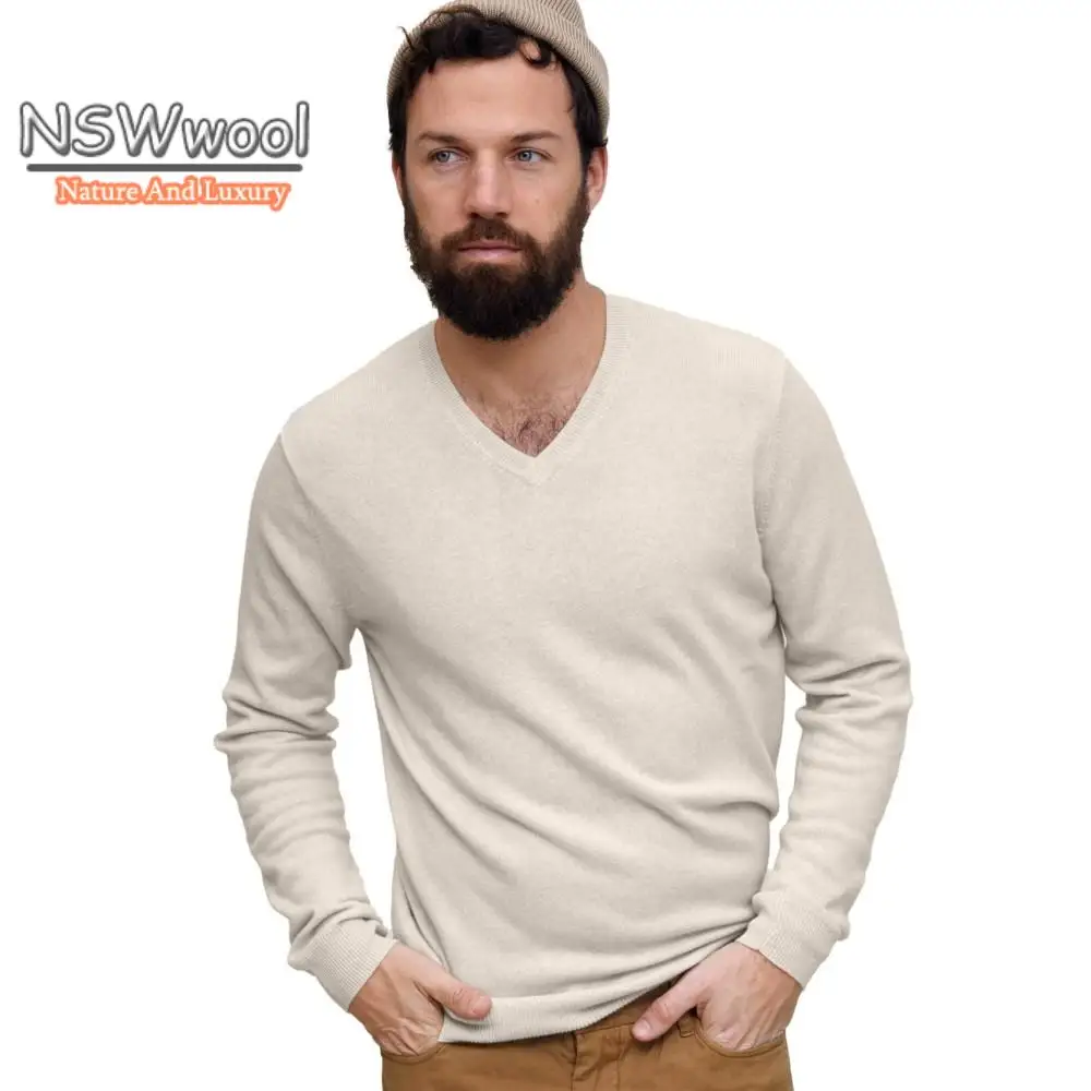 

Мужской кашемировый свитер с V-образным вырезом, 100% чистый кашемир