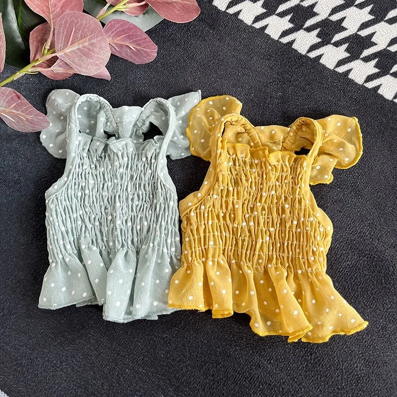

Dog Pet Clothing Dot Dress for Dogs Clothes Cat Small Fly Sleeve Pleated Skirt Cute Thin Spring Summer Yorkshire Accessories