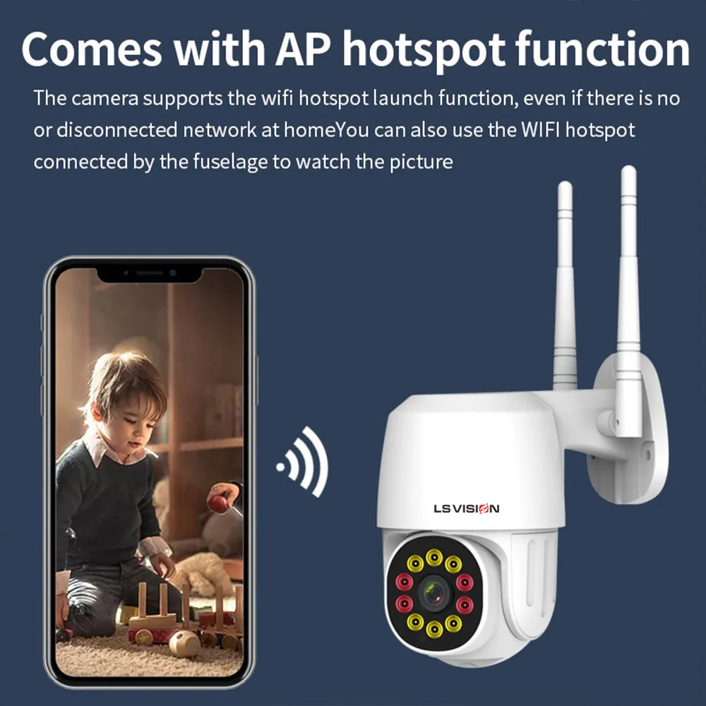 IP-камера LSVISION 2 МП беспроводная водонепроницаемая с 4-кратным зумом Wi-Fi 1080P HD -