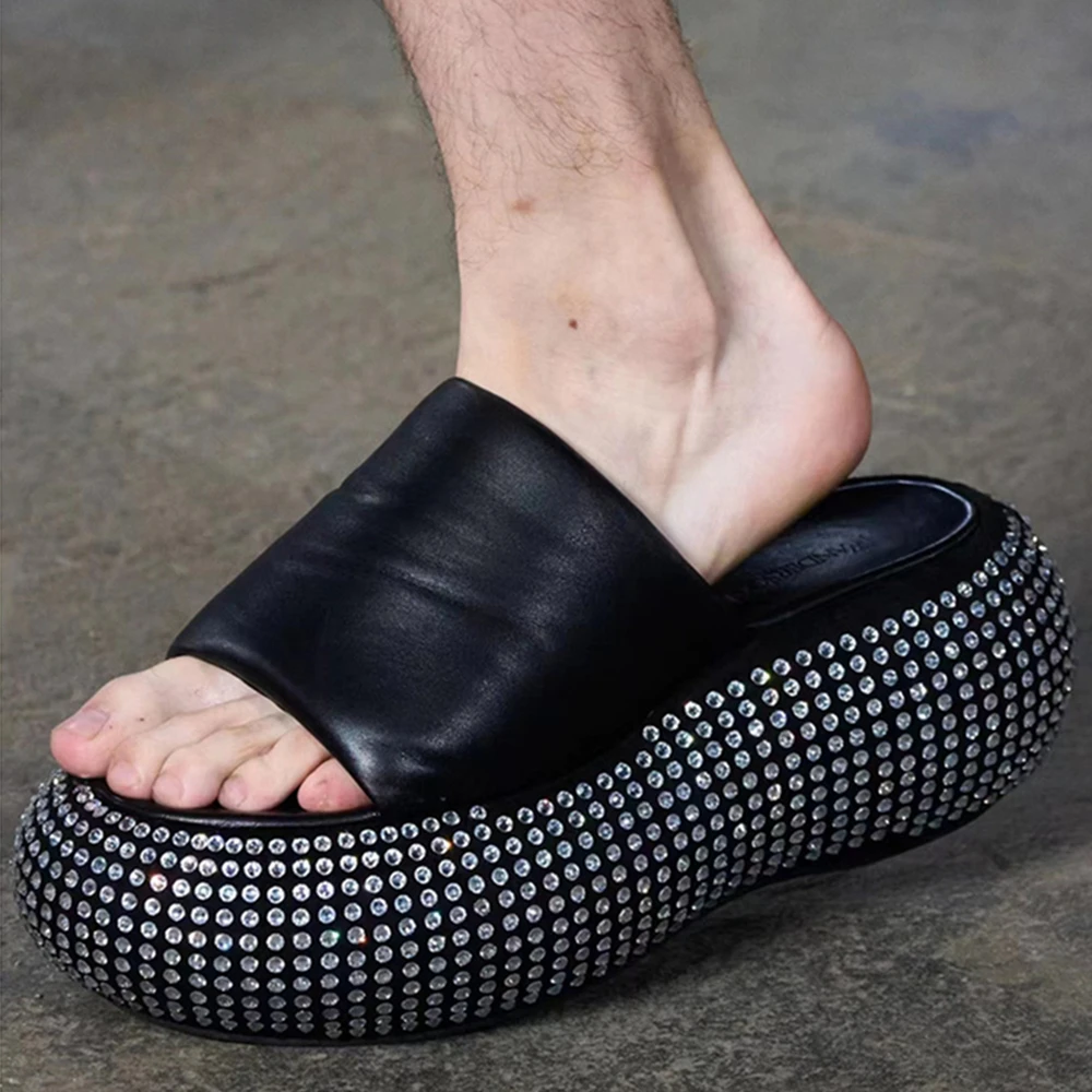 Summer Platform Women Slippers Chic Thick Bottom Beach Slides Crystal Platform Soft Slip On Casual Shoes Outdoor Flats Sandals