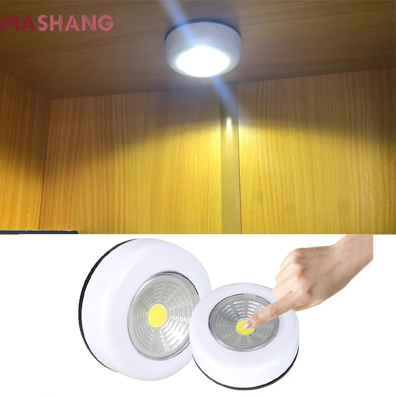 

2/3PCS Led Cob Under Cabinet Light Hand Press Battery Operated Round Closet Night Light with Adhesive Sticker Kitchen Wall Lamp
