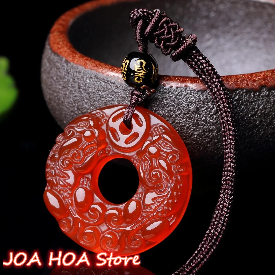 

Natural Chalcedony Hand Carved Jade Pendant Necklace Fashion Lovers Jewelry Agate Black Buckle