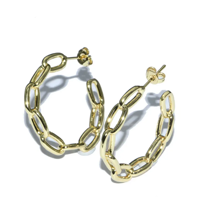 

Korean Style Earrings High Quality Anti Fading Gold Plated Copper Cuban Link Chain Circle Stud Earring for Women