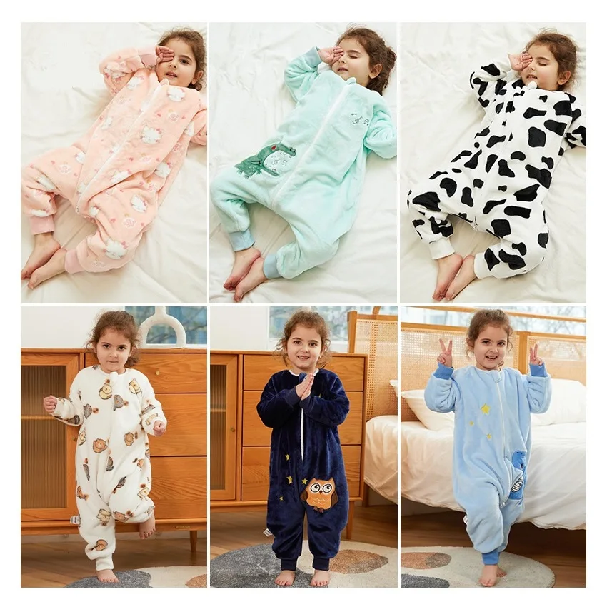 

Girls Flannel Rompers Sleeping Bags 80-130cm Winter Warm Soft Comfortable Cute Artworks Beautiful Designs Owl Cow Cat Bear