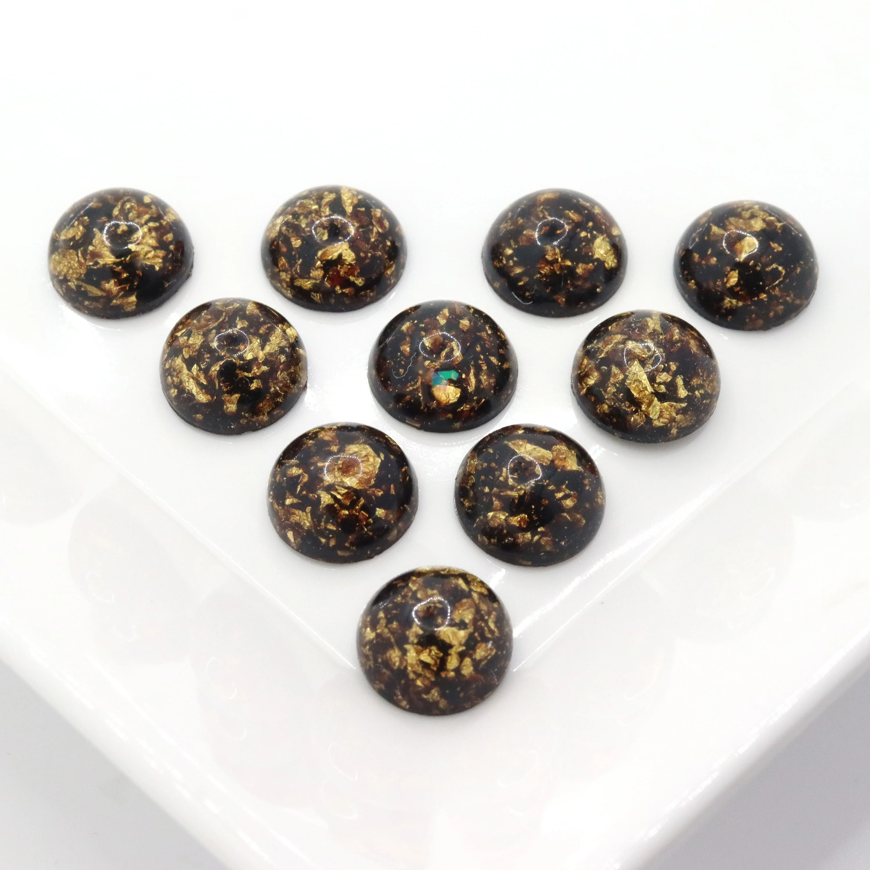 

Dark Brown 12mm 40pcs Glitter Resin Round Cabochon Built-in Metal Foil Flatback DIY Earrings Jewelry Button Craft Decoration