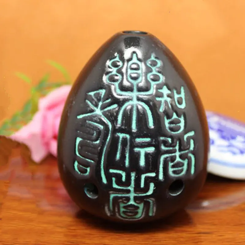 

8 Holes Ocarina for Beginners Chinese Traditional Black Pottery Handmade Seal Carving Pattern Souvenir Orff Musical Instruments