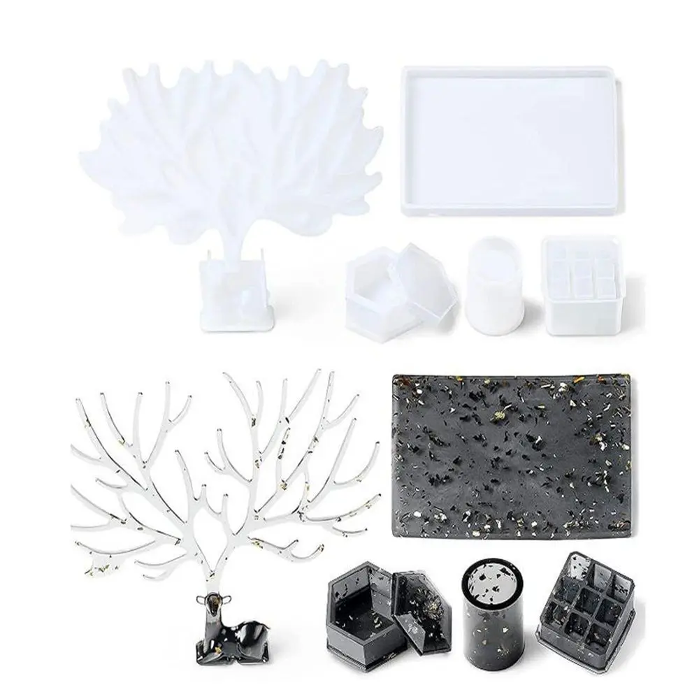 

DIY 9-Slot Lipstick Organizer Pen Holder Mold Resin Molds Silicone Mould Deer Jewelry Display Tray