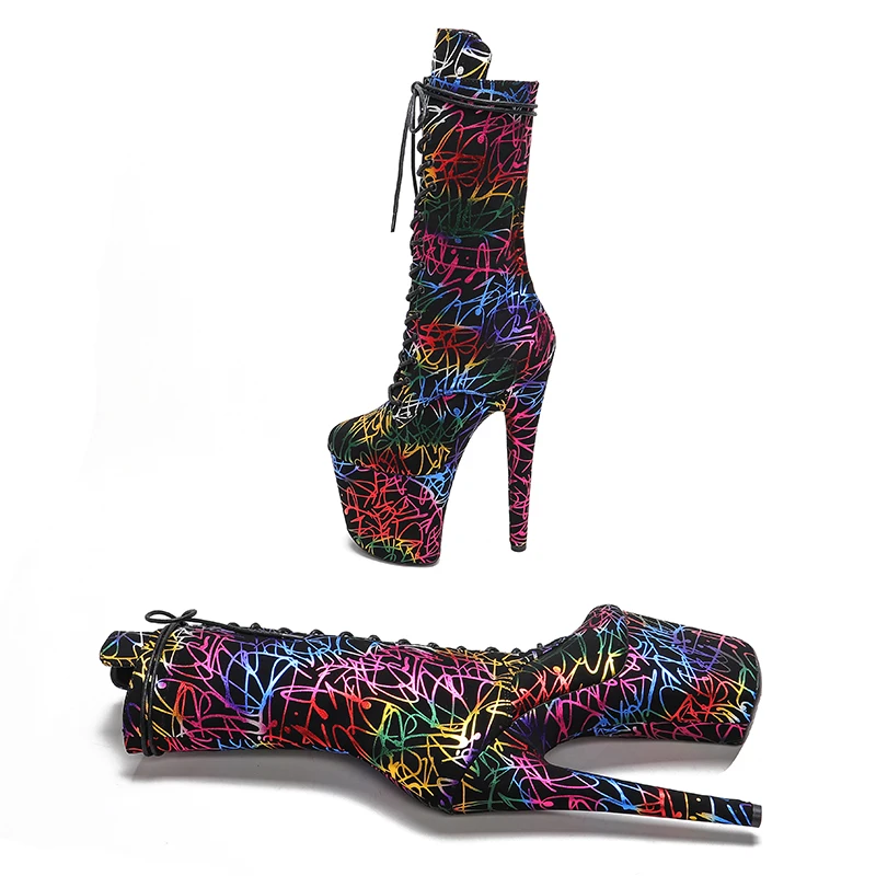 Leecabe  Colorful Upper 20CM/8inches  High Heel platform  open toe Pole Dance boots