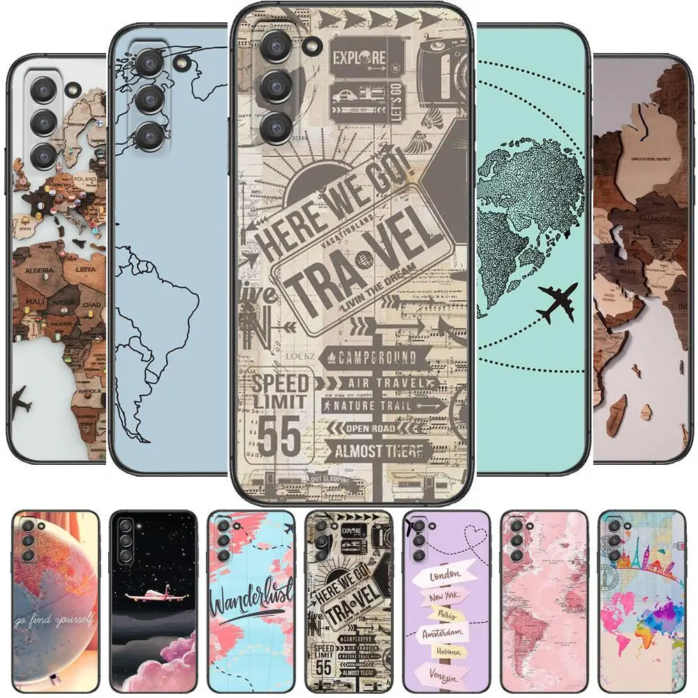 

world travel map Phone cover hull For SamSung Galaxy s6 s7 S8 S9 S10E S20 S21 S5 S30 Plus S20 fe 5G Lite Ultra Edge