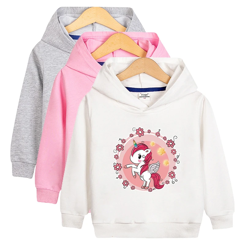 Girls Boys Unicorn Hoodies Spring Autumn Kids Long Sleeve Flower Print Sweatshirts 2-10Y Childnre Lightweight Sportswear Clothes