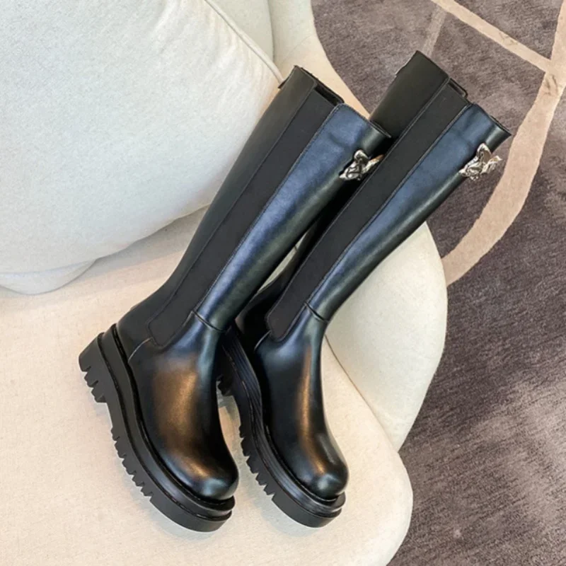 Ботинки женские длинные с круглым носком модные роскошные дизайнерские