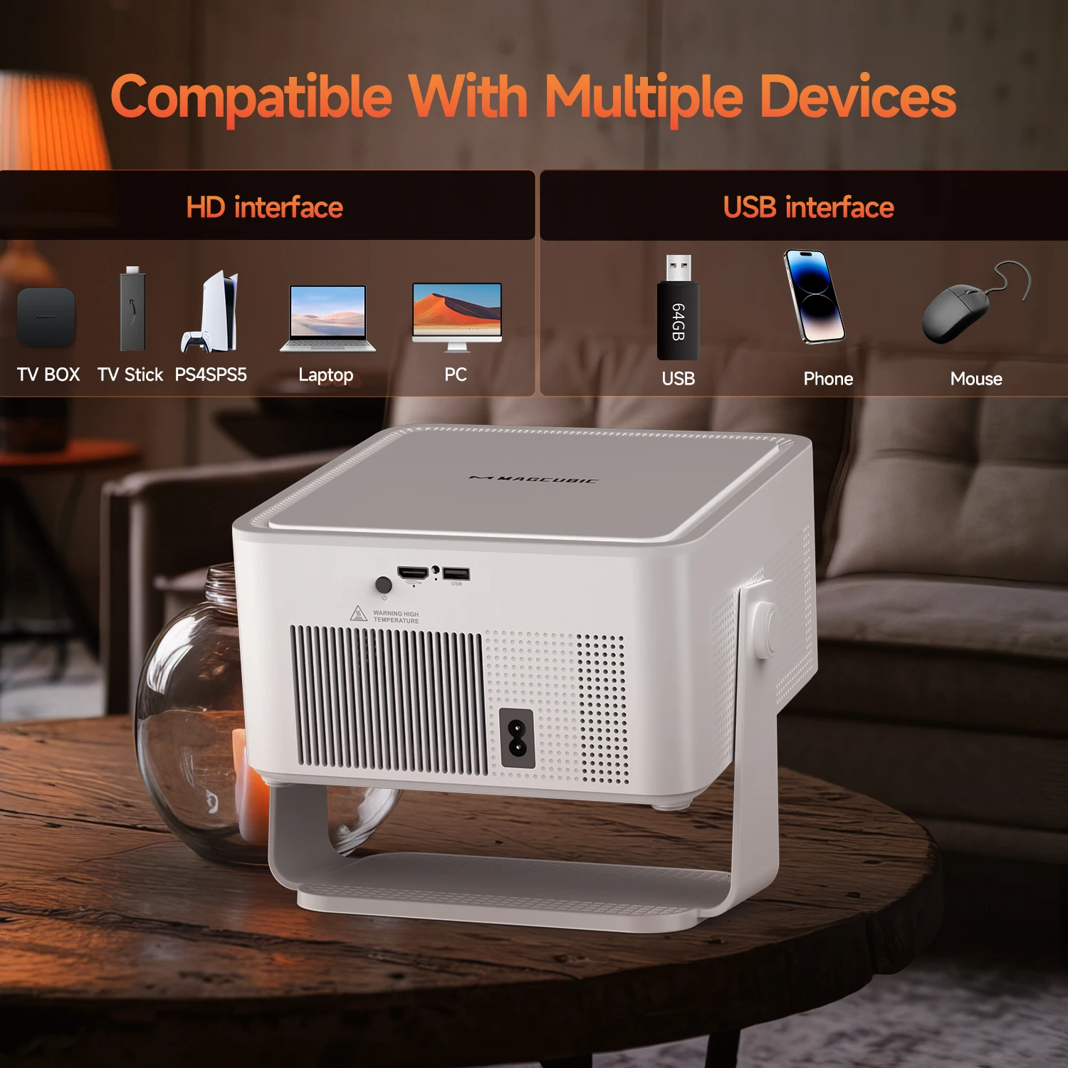 Проектор Magcubic HY450 Max с яркостью 1100 ANSI люмен, короткофокусный, с разрешением 1080P, автофокусом, коррекцией трапецеидальных искажений, поддержкой WiFi6 и BT5.4, для дома, офиса и улицы. (art.: 3920db7dfede0) - 3920db7dfede0