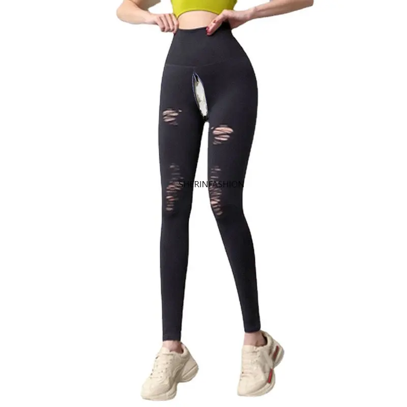 Invisible Crotch Open Pants Women High Waist Yoga Pants Cutout Ripped Hole Super Soft Skinny Leggings Gym Trousers Ouotdoor Sex