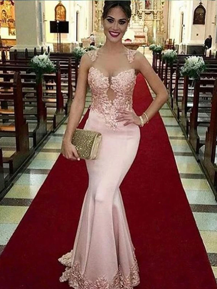 

2022 Розовые атласные вечерние платья русалки, длинные элегантные женские платья без рукавов для выпускного вечера