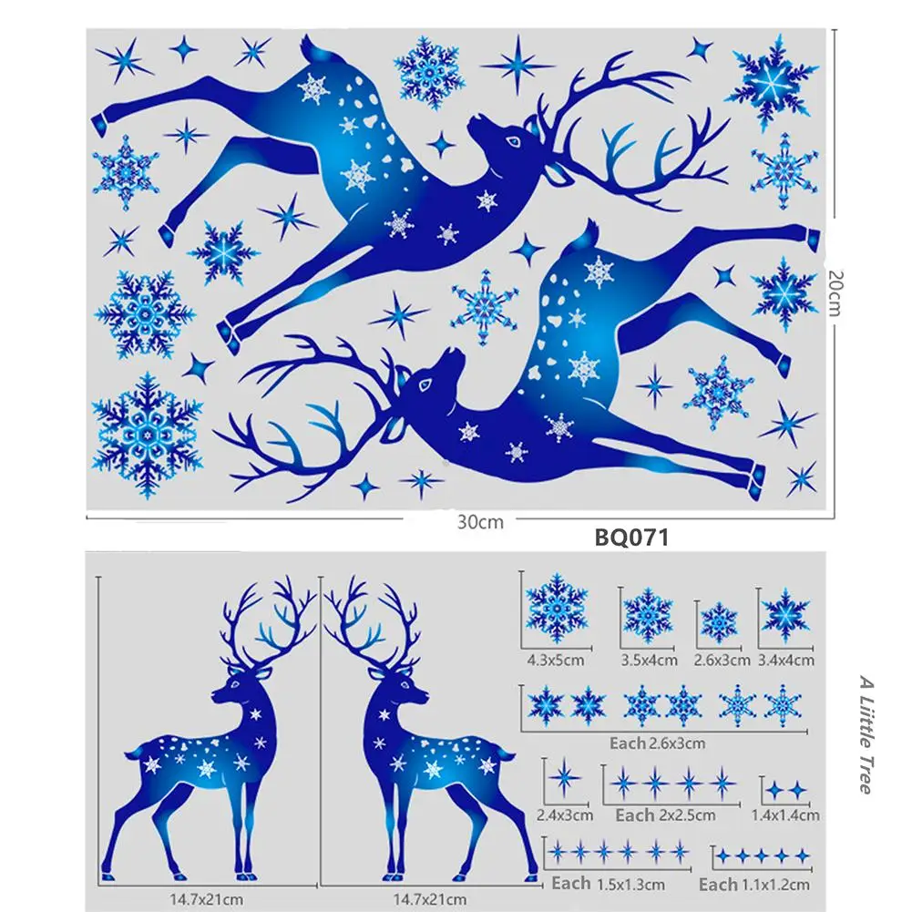 

1 Set Brand New Decorate Sticker Vinyl Art Glass Sticker Glue-free Removable Blue Reindeer Christmas Double Sided