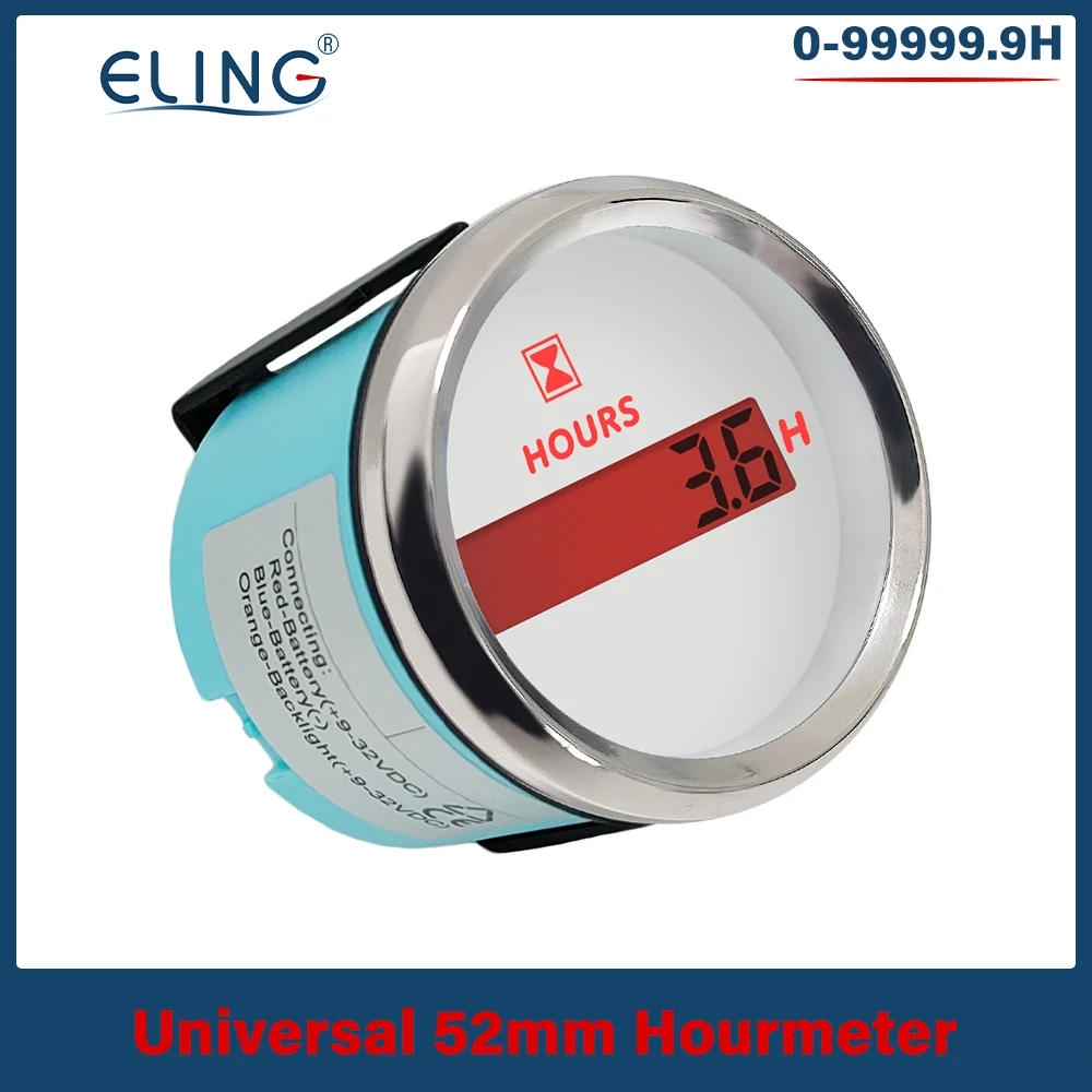 

ELING 52 mm Universal Digital Hour Meter Gauge LCD Engine Hour Meter Gauge with Red Backlight for Car Boat Yacht Vessel